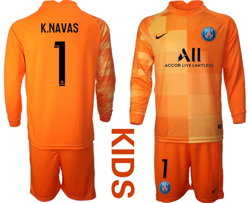 Youth 2021-2022 Club Paris St German orange red goalkeeper long sleeve #1 Soccer Jersey->customized soccer jersey->Custom Jersey